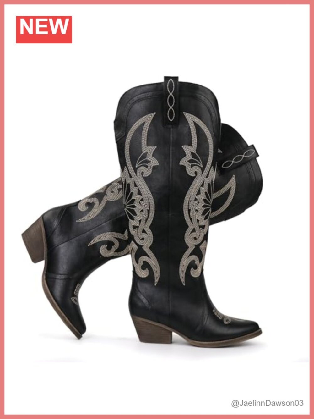 Women's Cowboy Boots Pointed Toe Block Heel Knee High Western Embroidered Slip